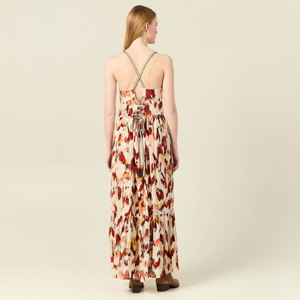 Robe longue évasée fluide sable femme