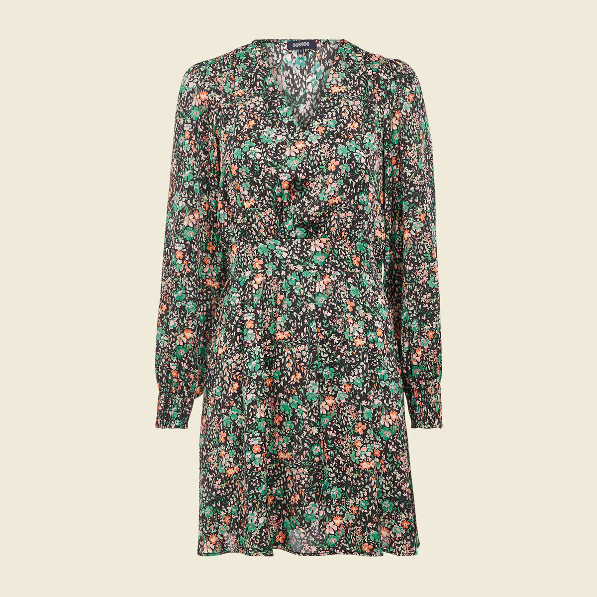 Robe taille marquée à volants noir femme