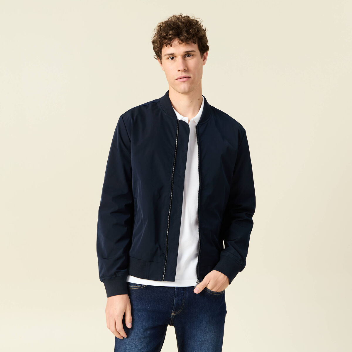 Blouson teddy éco-responsable bleu marine homme