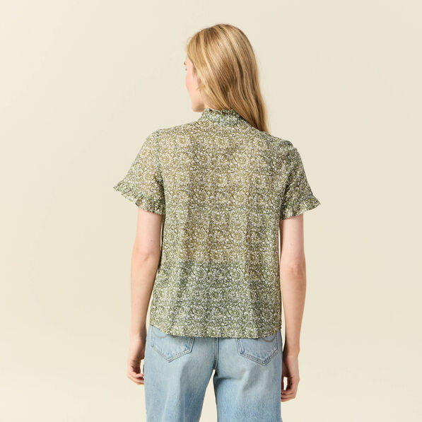 Chemise manches courtes vert kaki femme