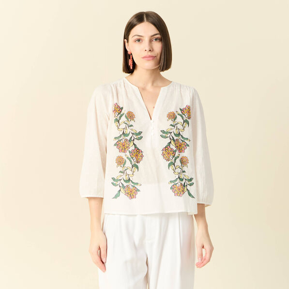 Blouse manches 3/4 blanc femme
