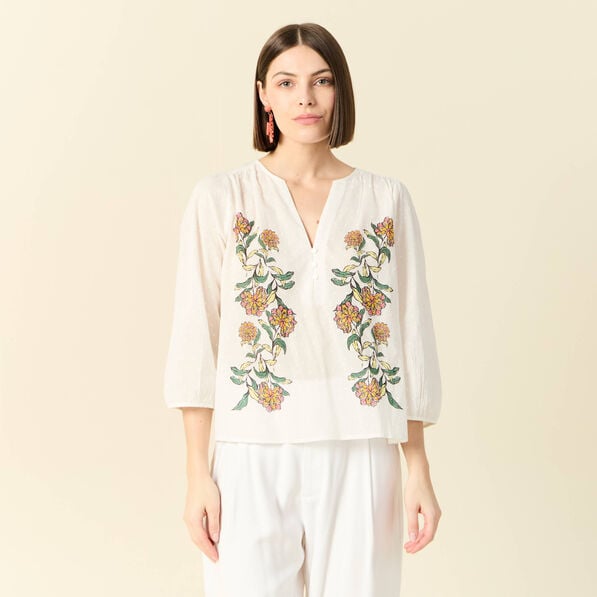 blouse manches 34 blanc femme Blouse manches 3/4 blanc femme