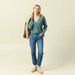 Gilet ajour&eacute; col V manches longues vert femme