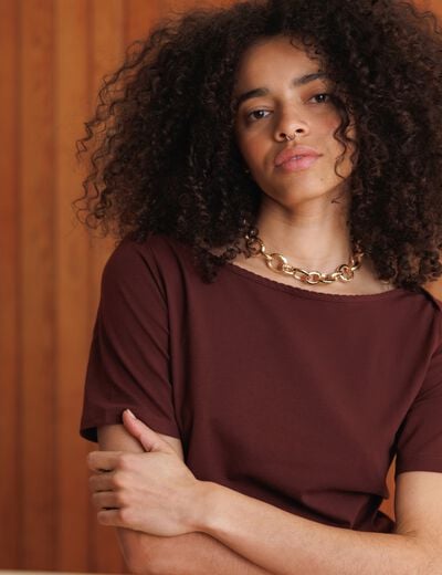 T-shirt ajust&eacute; manches courtes bordeaux femme
