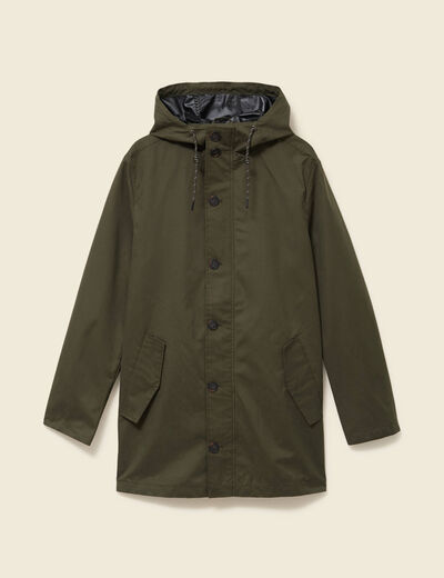 Parka d&eacute;perlante droite mi-longue vert kaki homme