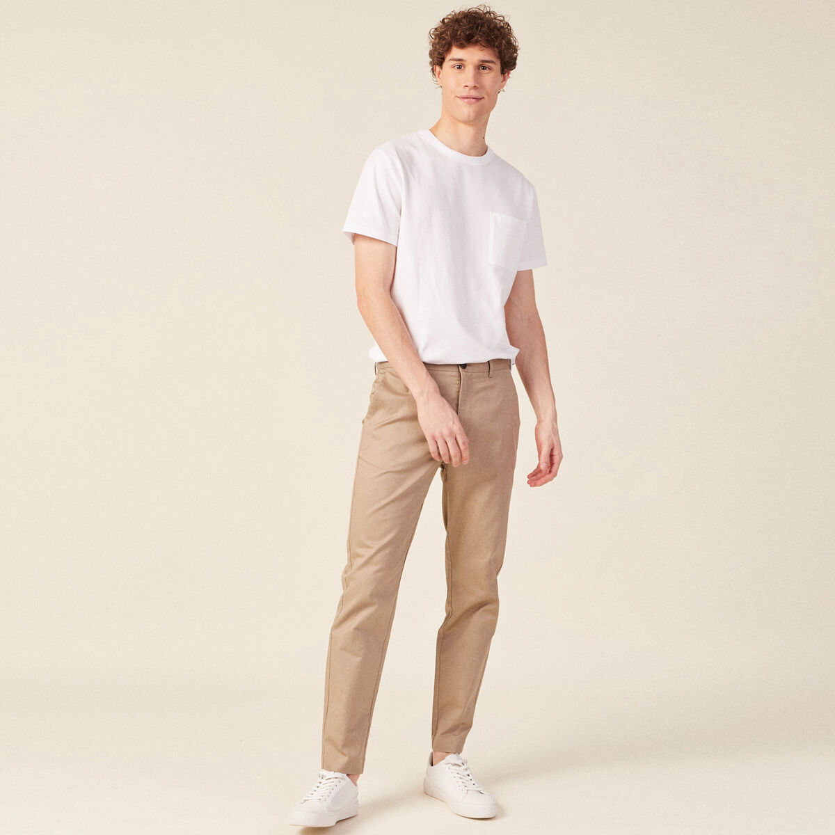 Pantalon chino cropped beige homme