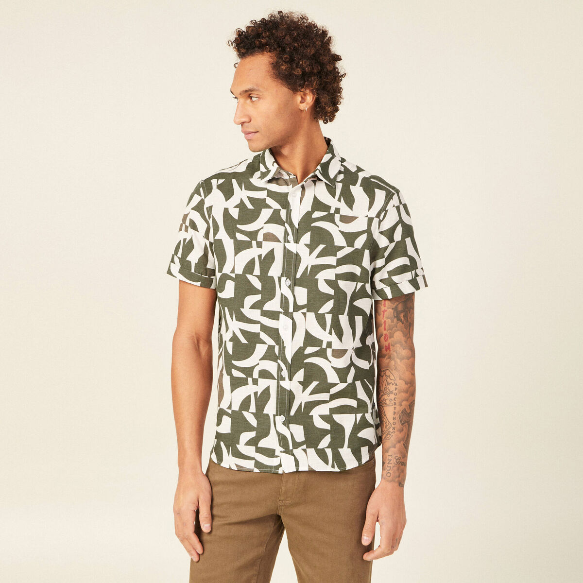Chemise manches courtes vert kaki homme