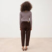 Body ray&eacute; col montant manches longues marron femme