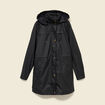 Parka longue droite d&eacute;perlante &agrave; capuche noir femme