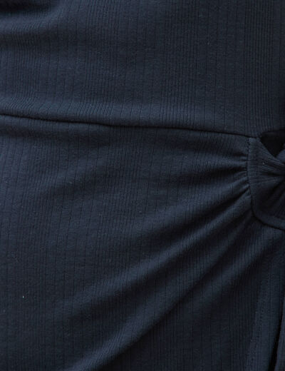 Robe maille col bateau manches courtes bleu marine femme