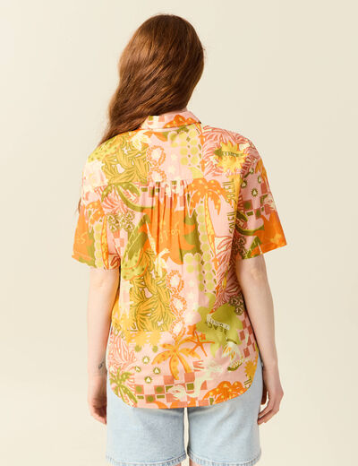 Chemise manches courtes orange corail femme