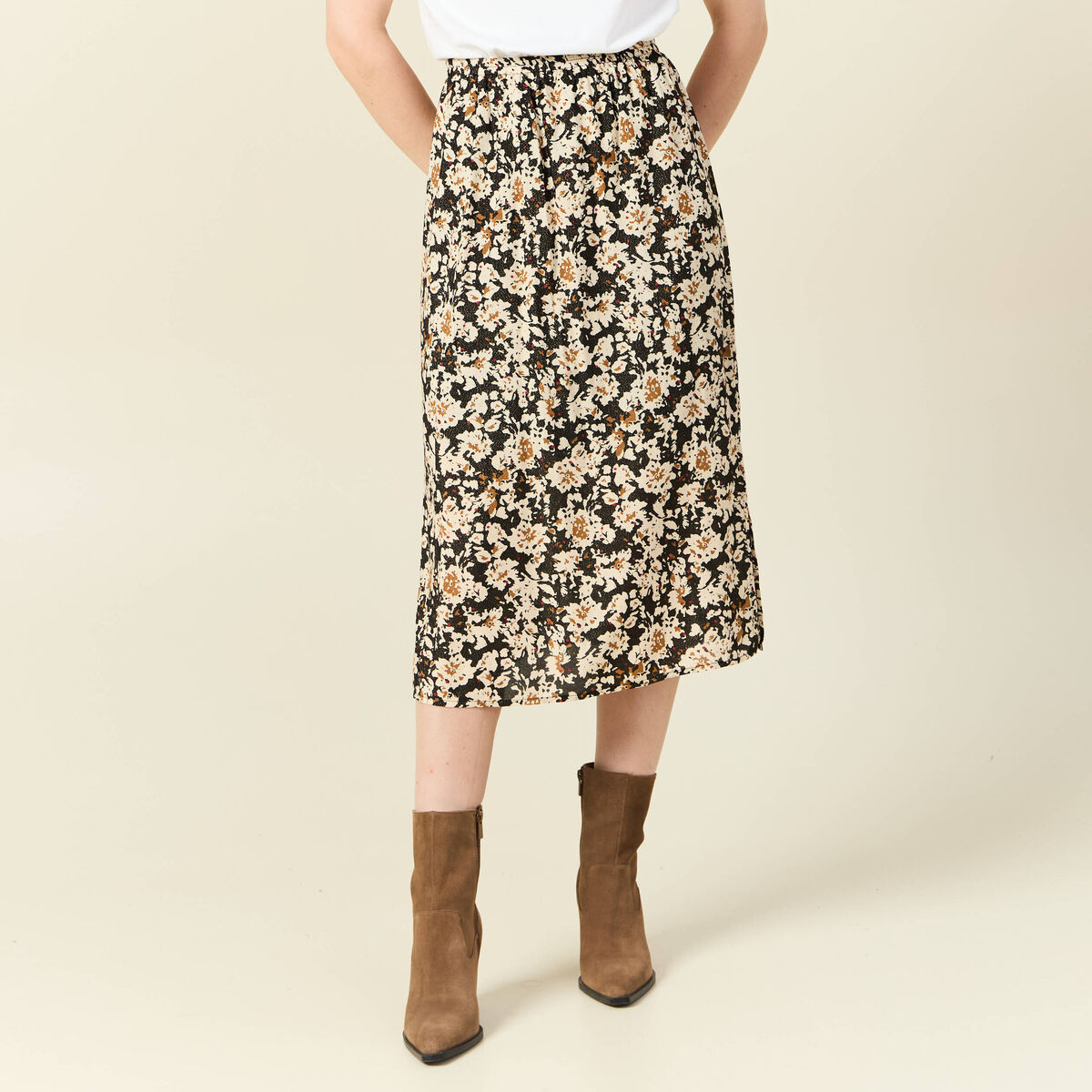 Jupe midi droite fendue noir femme