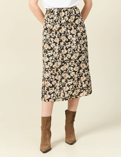 Jupe midi droite fendue noir femme