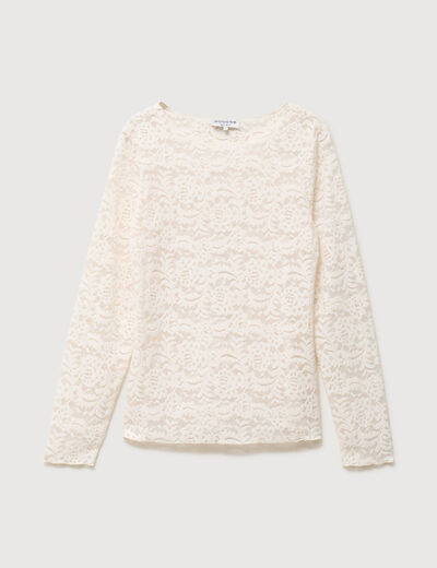 Blouse droite col bateau dentelle ivoire femme