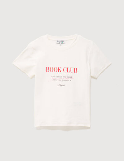 T-shirt cintr&eacute; col rond manches courtes ecru femme