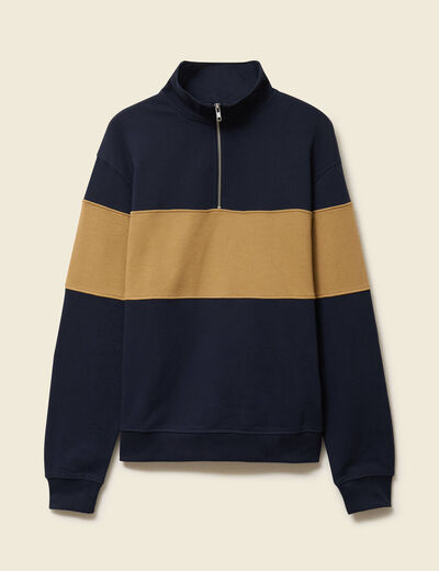 Sweat col montant manches longues bleu marine homme