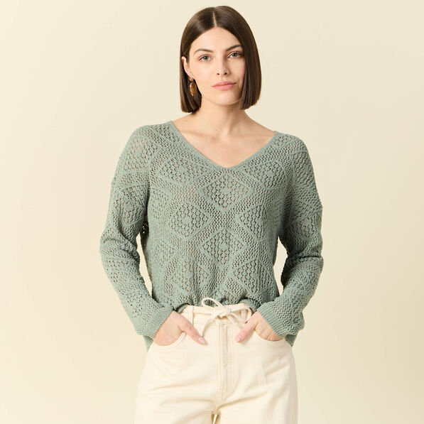 pull manches longues ajoure vert kaki femme Pull manches longues ajouré vert kaki femme