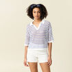 Pull manches courtes col polo bleu electrique femme