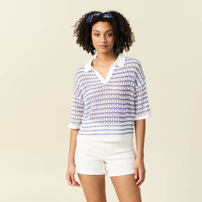 pull manches courtes col polo bleu electrique femme Pull manches courtes col polo bleu electrique femme
