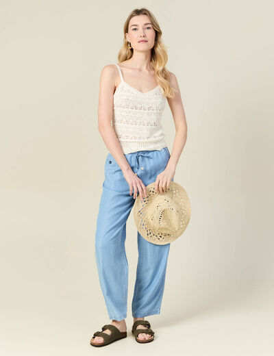 Débardeur tricot ajouré creme femme