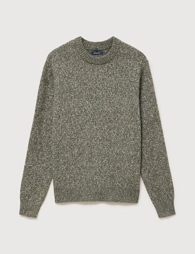 Pull droit tweed manches longues vert kaki homme