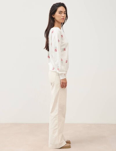Pull col bateau manches longues ecru femme