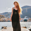 Robe midi droite satin noir femme