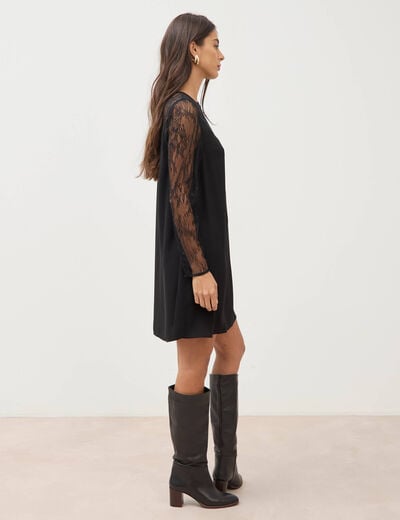 Robe courte &eacute;vas&eacute;e manches longues noir femme