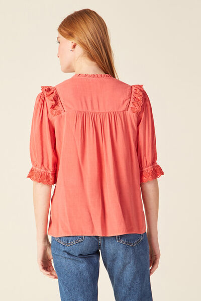 Chemise manches 3/4 rose femme