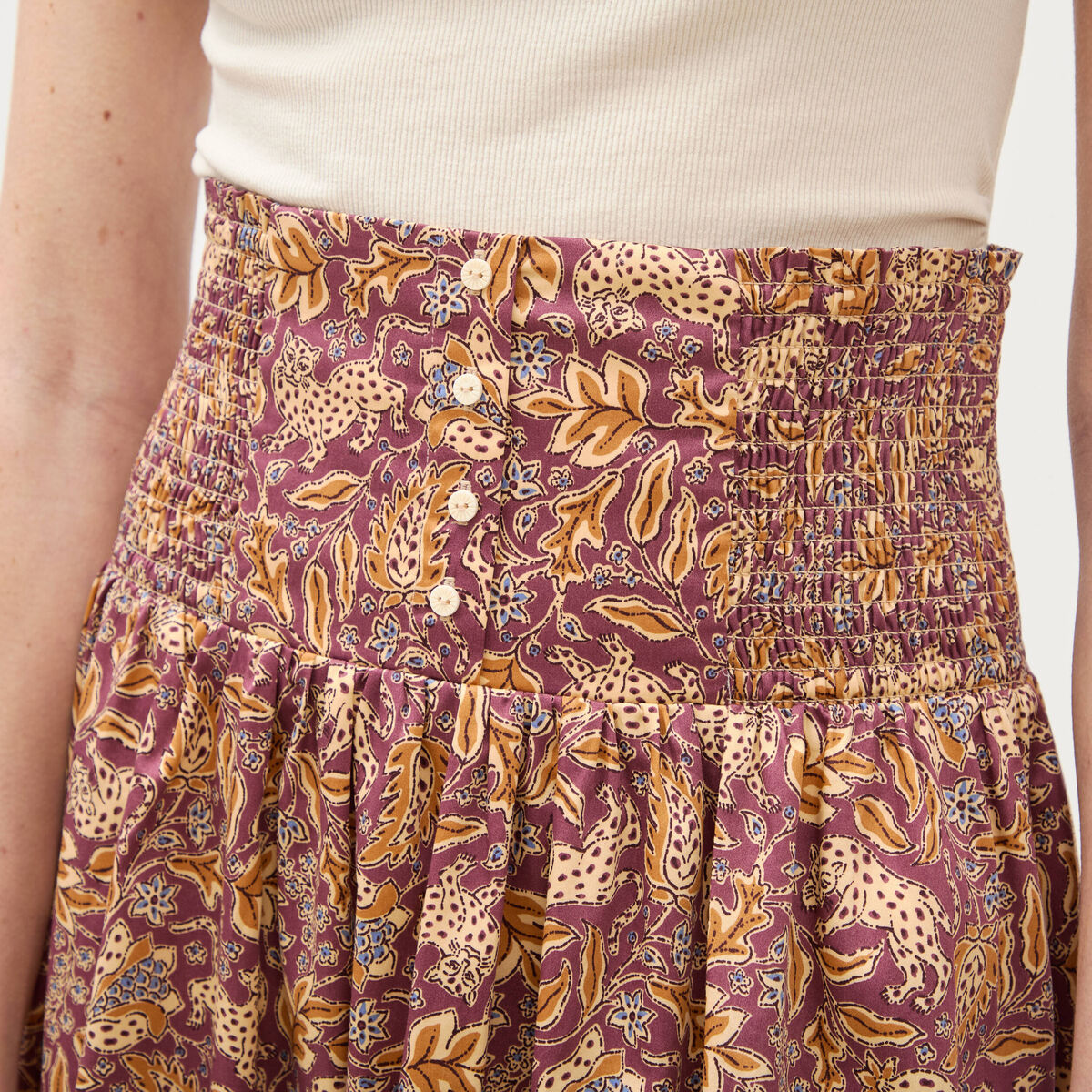 Jupe longue &eacute;vas&eacute;e en coton beige moyen femme