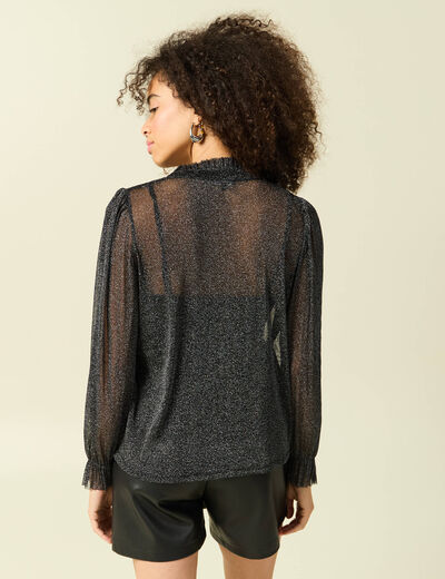 T-shirt manches longues col v doubl&eacute; noir femme