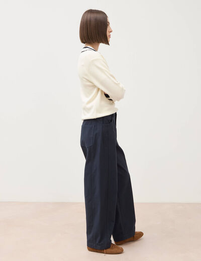 Pantalon coupe regular bleu marine femme