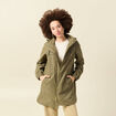 Parka longue droite d&eacute;perlante &agrave; capuche vert kaki femme