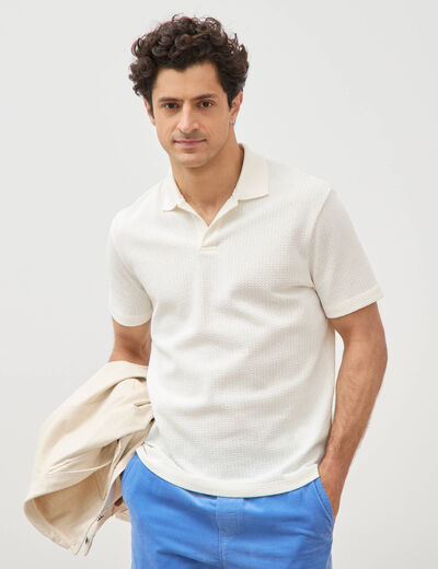 Polo droit col polo manches courtes ecru homme