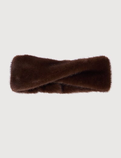 Bandeau imitation fourrure marron fonc&eacute; femme