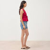D&eacute;bardeur col v n&oelig;uds en coton rouge clair femme