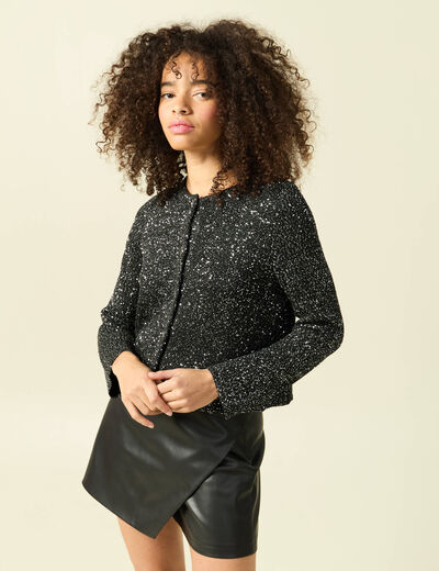 Gilet court droit manches longues noir femme