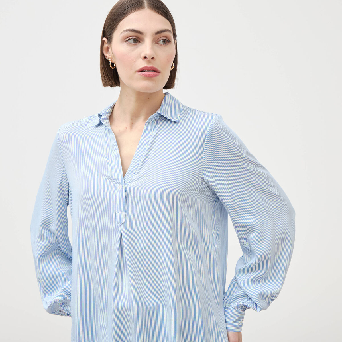 Blouse manches longues bleu femme
