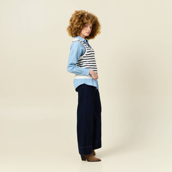 Pull sans manches col en V ecru femme