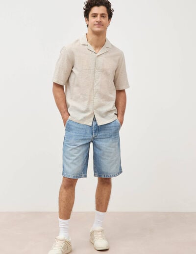 Bermuda en jean coton denim bleach homme