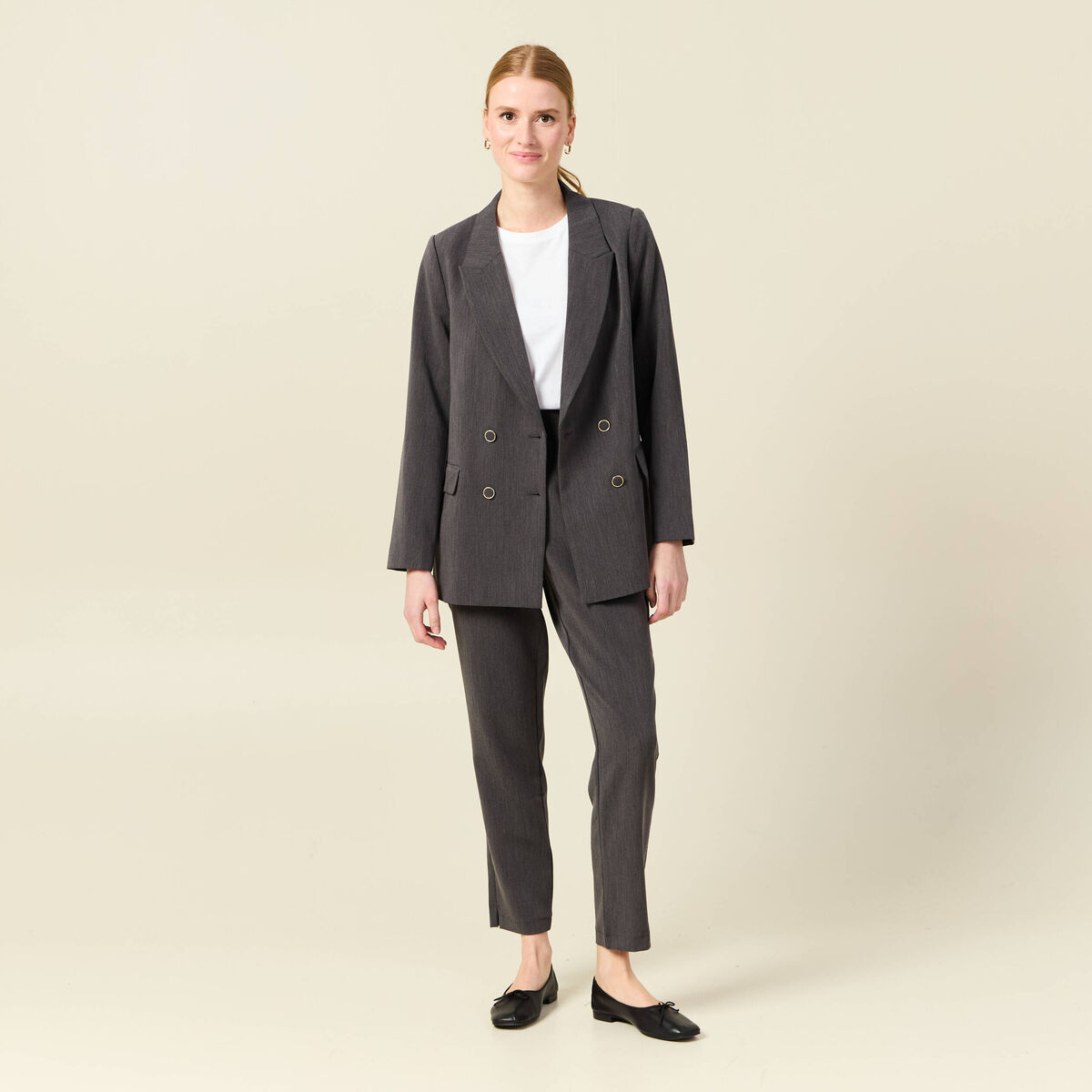 Veste blazer double boutonnage gris femme