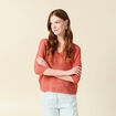 Pull ajour&eacute; col v manches 3/4 rouge fonc&eacute; femme