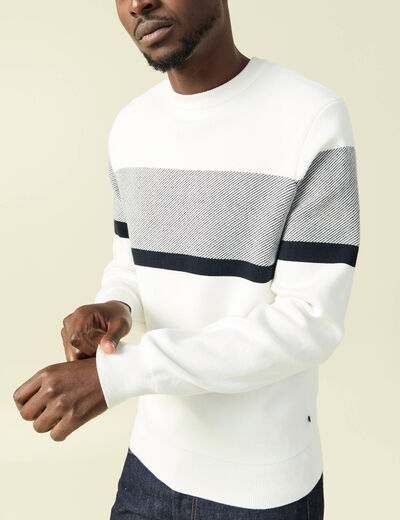 Pull col rond ecru homme