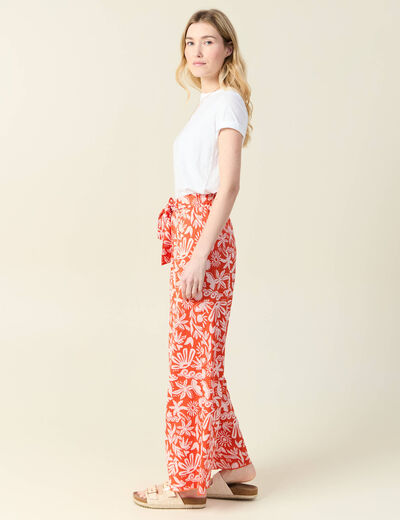Pantalon fluide large orange foncé femme