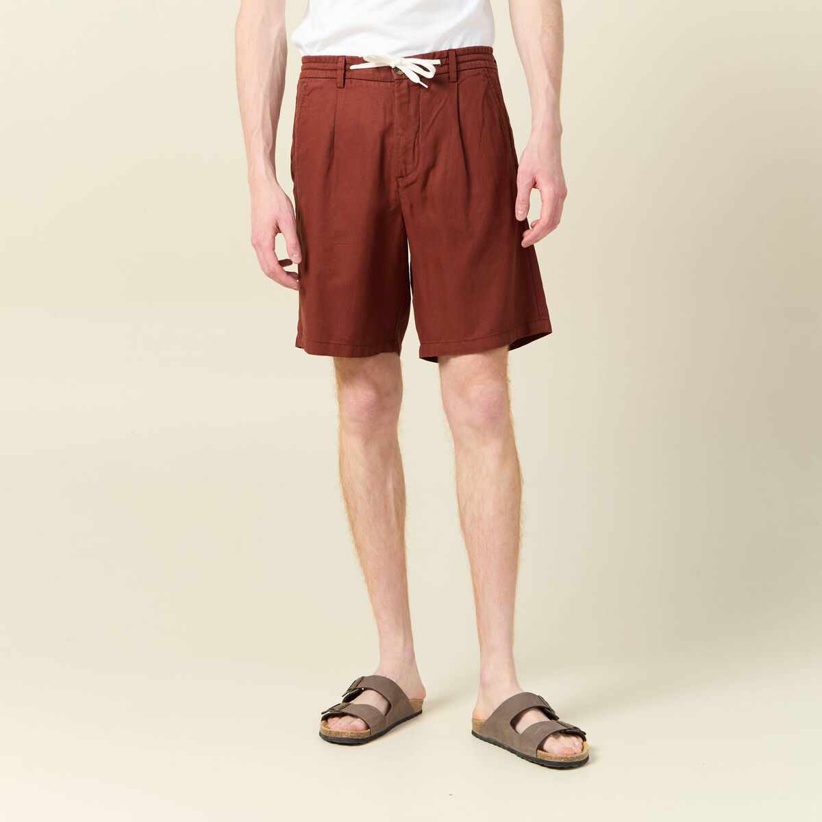 Bermuda droite &agrave; coulisse marron cognac homme