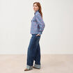 Chemise droite en coton manches longues bleu marine femme