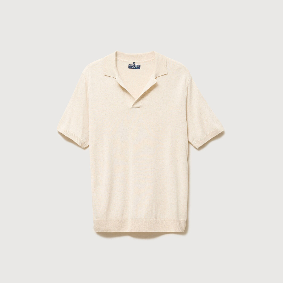 Polo manches courtes col cubain ecru homme