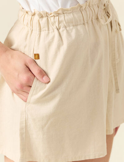 Short droit taille élastiquée creme femme