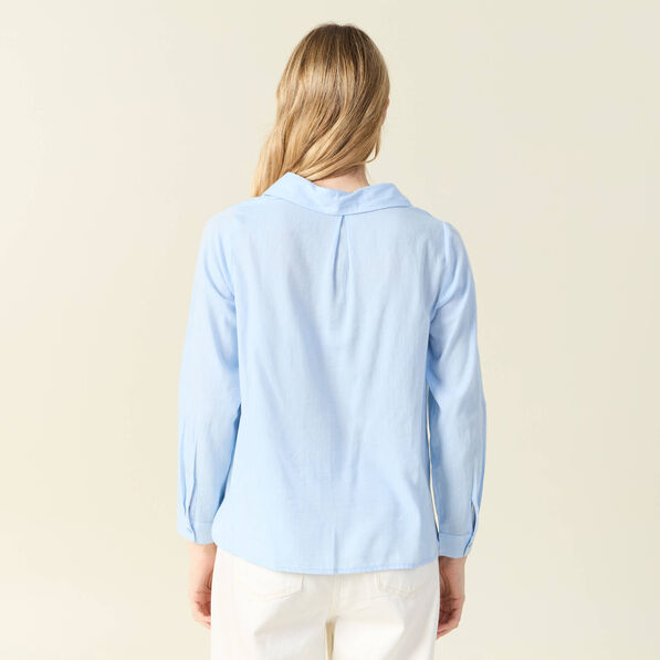 chemise manches longues nouee bleu ciel femme Chemise manches longues nouée bleu ciel femme