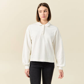 sweat manches longues col polo ecru femme Sweat manches longues col polo ecru femme